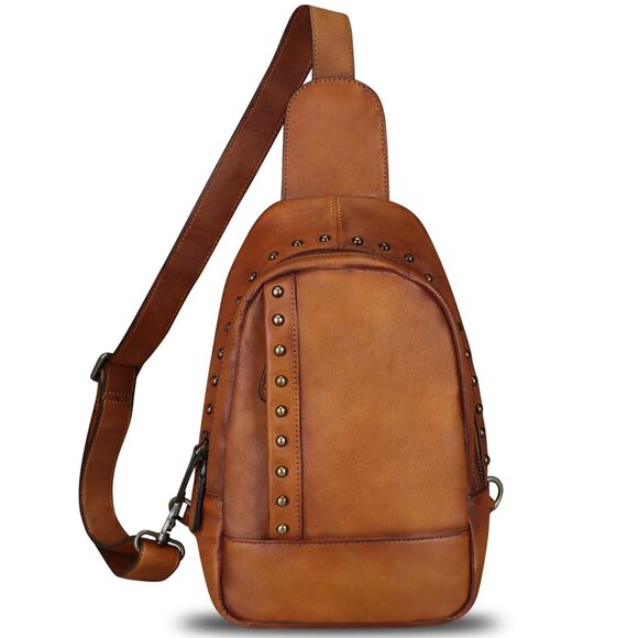 1858 Leather Sling Bag Sling Backpack Chest Shoulder Hiking  display picture 3